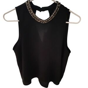 ASTR Medium Elegant Black Sleeveless Top with Beaded Chain Detail